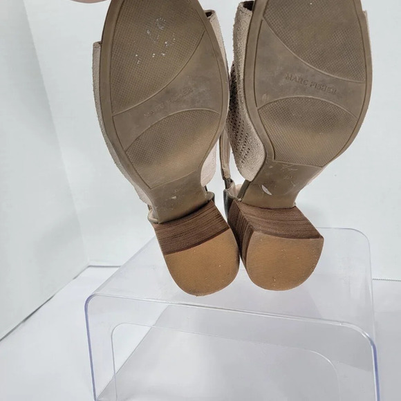 MARC FISHER Women's 8 Tan Stacked Chunky Heel Open‎ Toe Ankle Strap Booties Boho - Picture 11 of 12